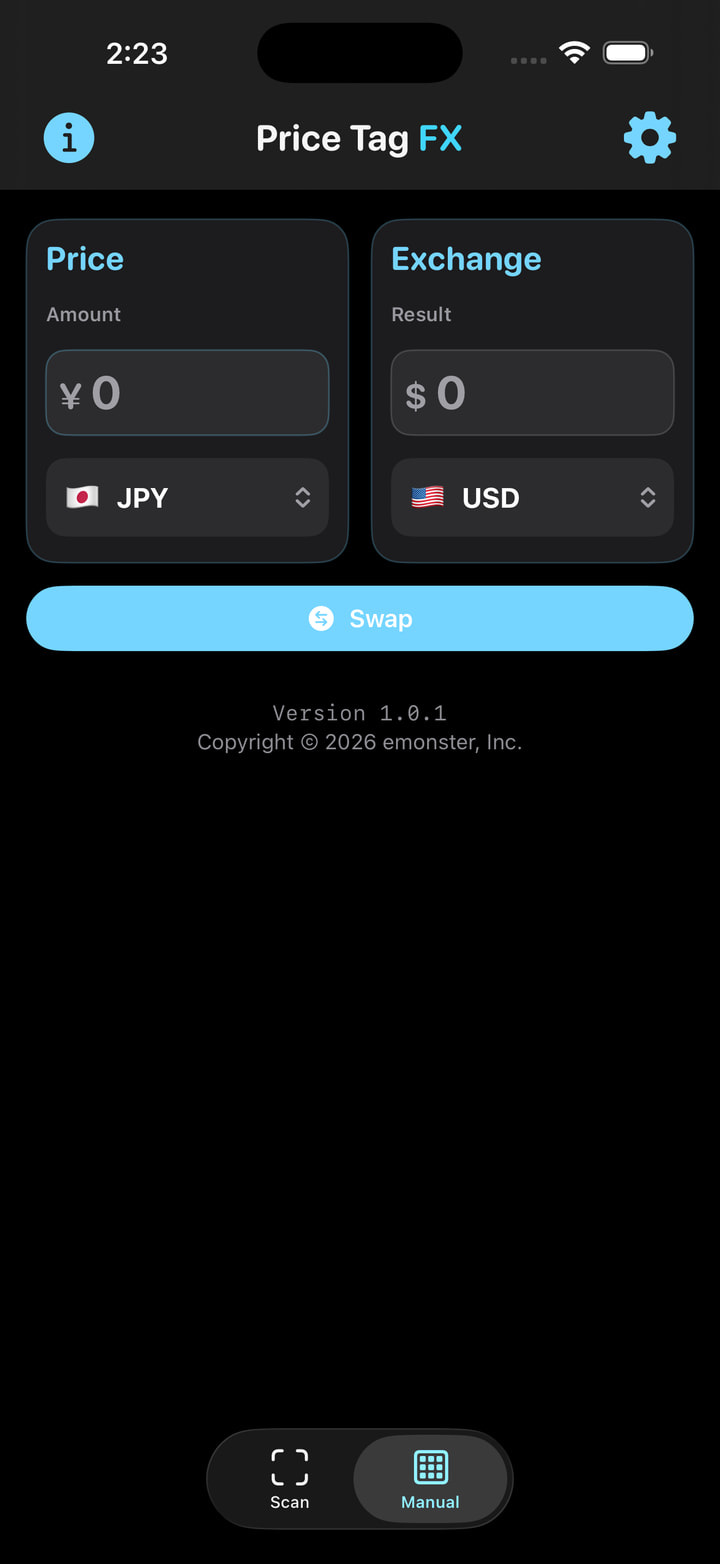 Price Tag FX manual conversion screen